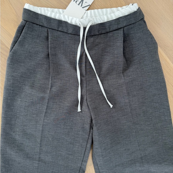 Zara Side Stripe Double Waistband Wide Leg Pants Heather Grey NWT Small - Picture 5 of 10